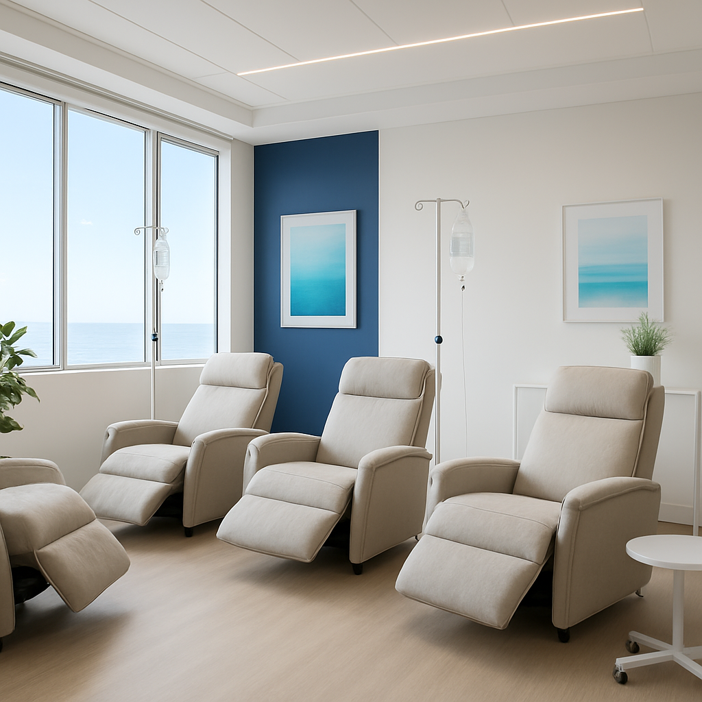Prime IV Hydration lounge with zero-gravity massage chairs in Bluffton, SC